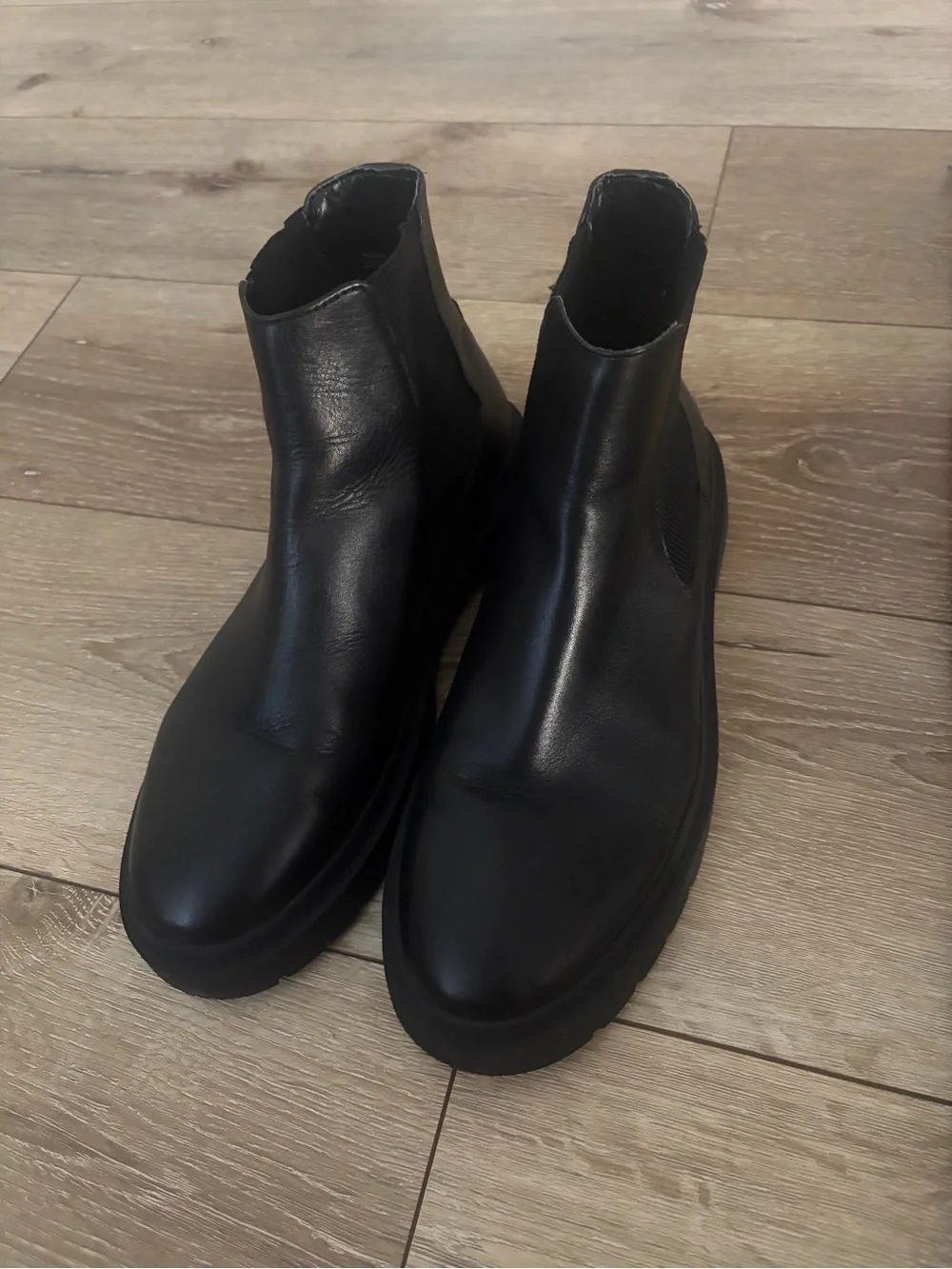 Zara Black Leather Chelsea Platform Booties